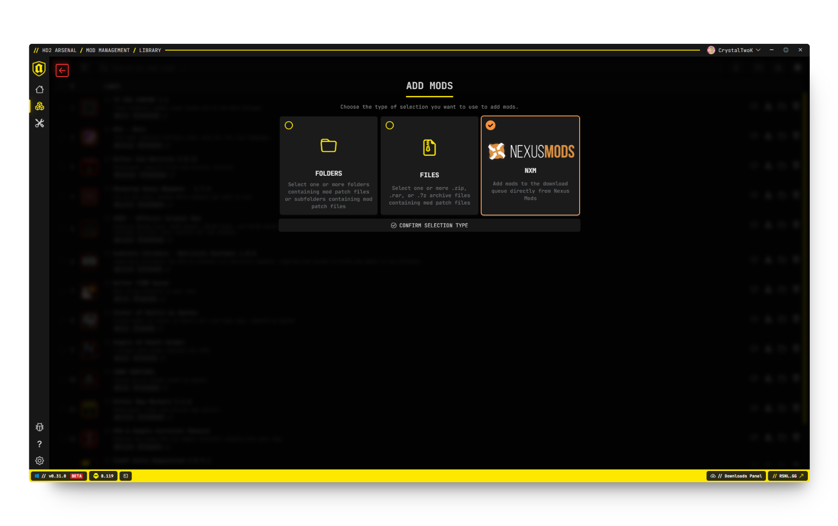Arsenal Add Mods Dialog