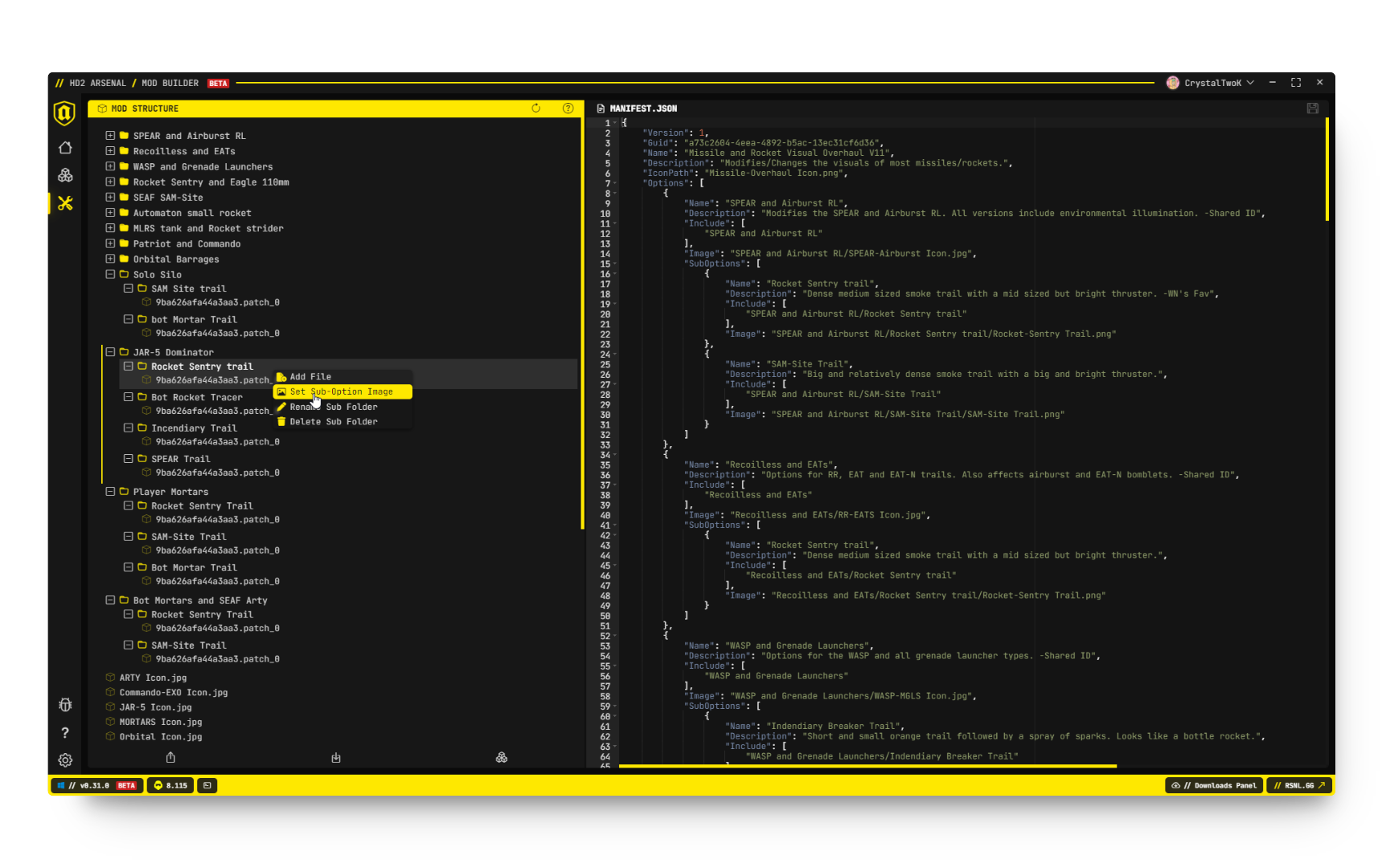 Arsenal Mod Builder Interface