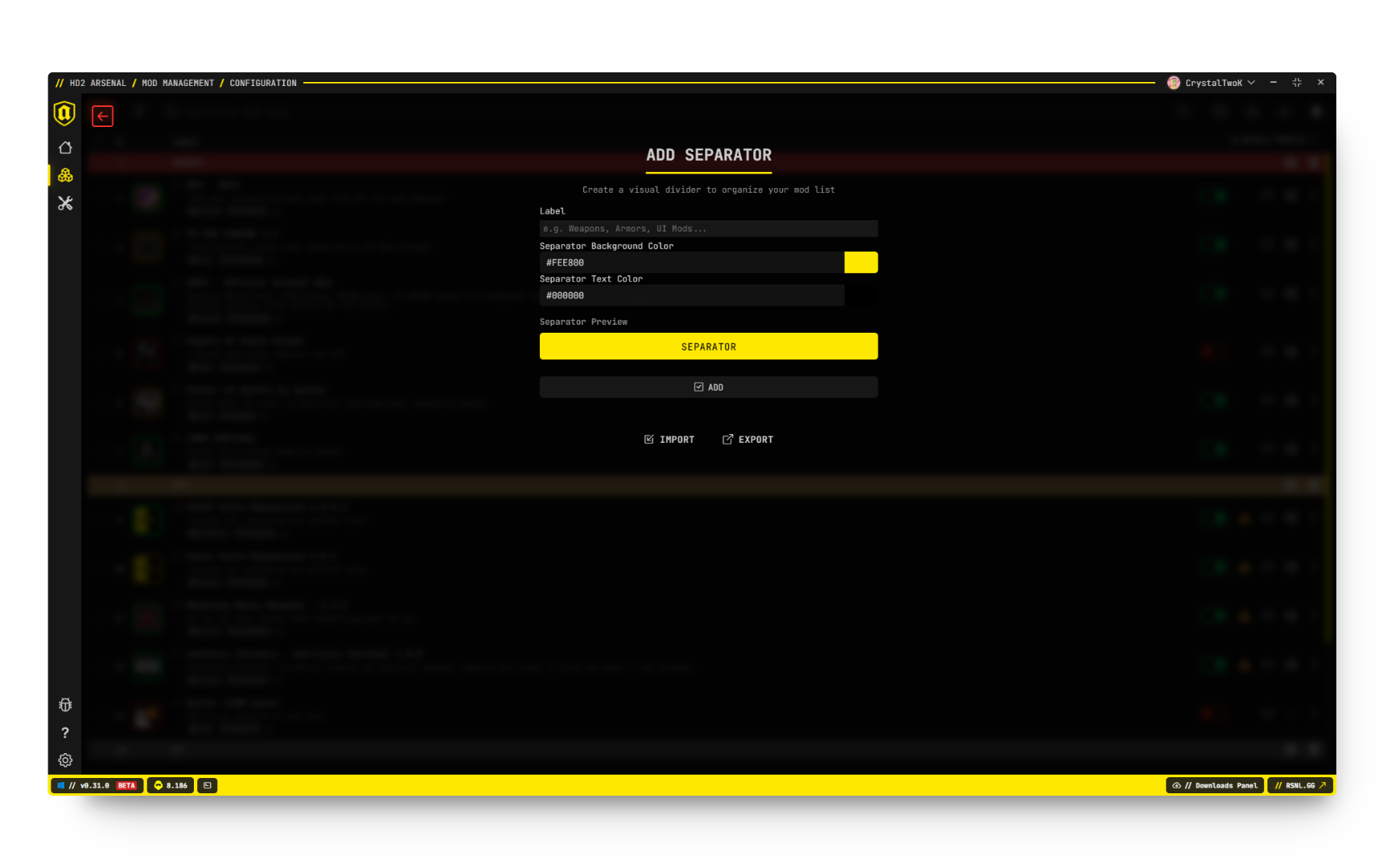 Arsenal Add Separators