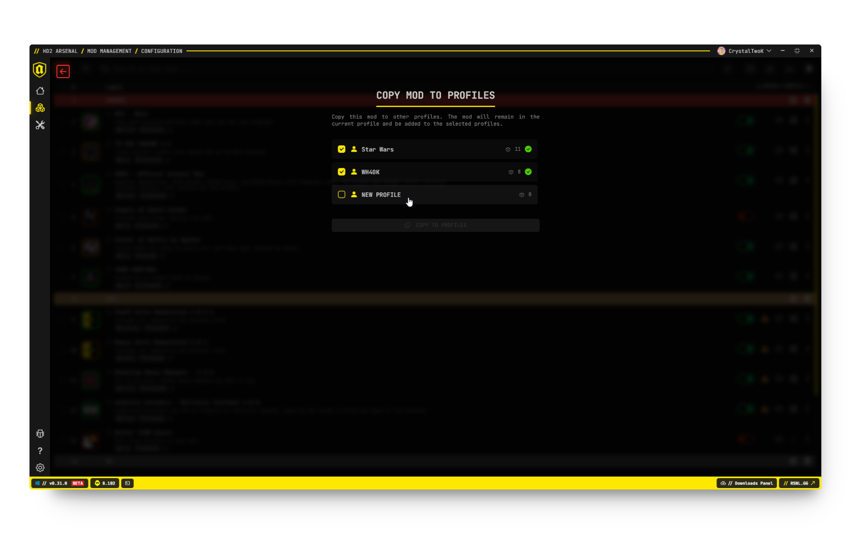 Arsenal Copy to Profiles